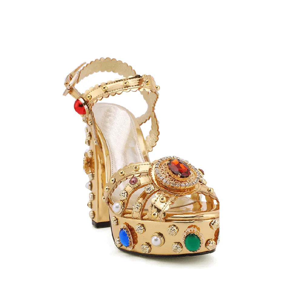 ELOSE Diamante Studded Block Heel Platform Sandals