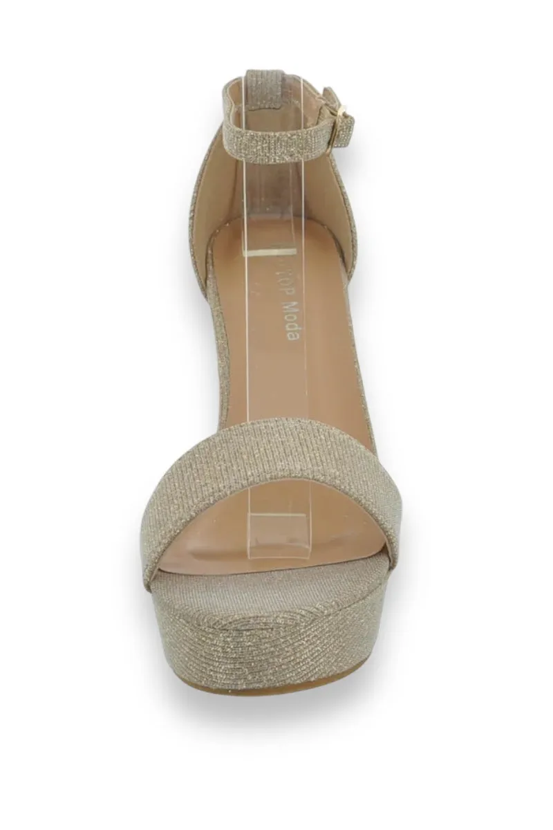 Glitter Open Toe Platform Block Heels