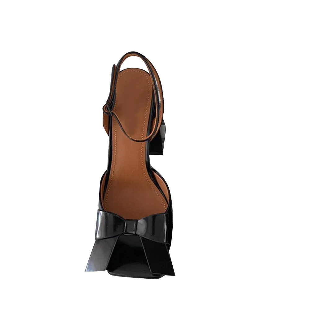 KERUC Bow Embellished Block High Heel Sandals