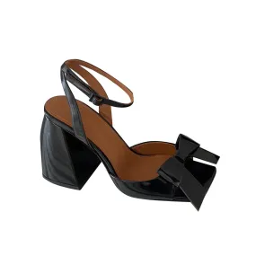 KERUC Bow Embellished Block High Heel Sandals