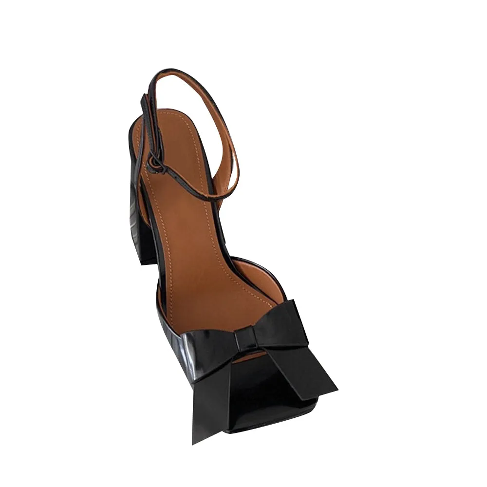 KERUC Bow Embellished Block High Heel Sandals