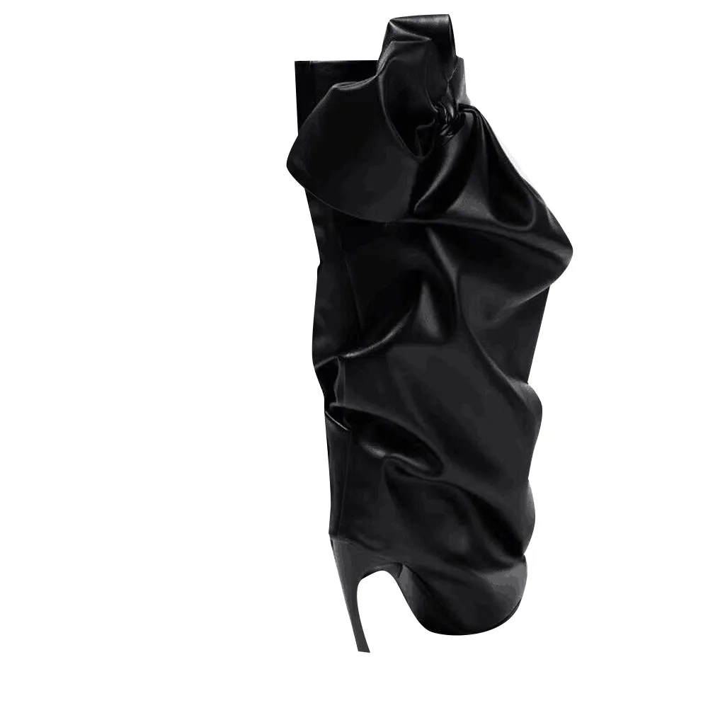 LUCON Bow Leather Knee High Boots