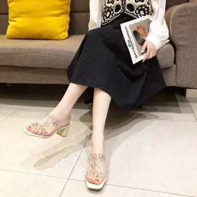Nude Strappy Block Heels Summer High Heels