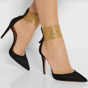 Sexy Black Suede Zipper Point Toe High Heels