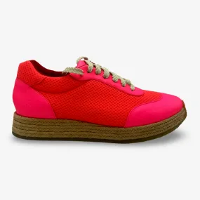 Stella Mccartney Women's Neon Pink Raffia Soled Sneakers